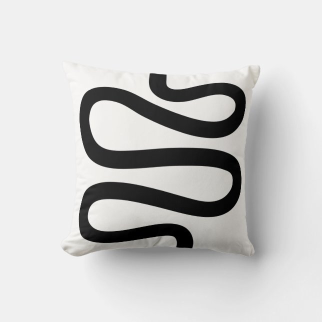Curvy Line - Black on White Throw Pillow (Front)