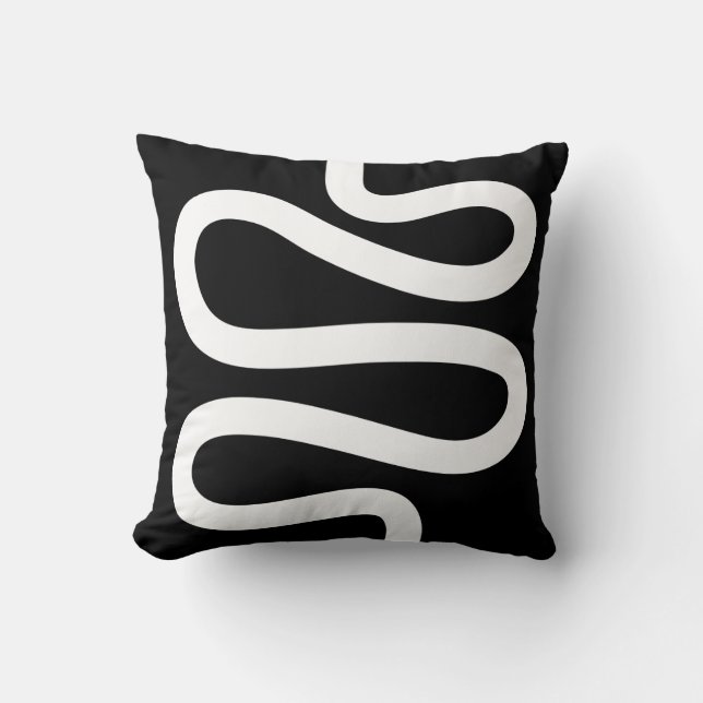Curvy Line - White on Black Throw Pillow (Front)