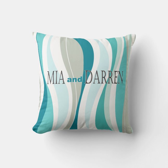 Curvy Lines aqua designer Throw Pillow (Front)