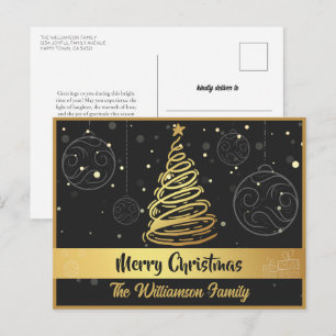 Curvy Lines Christmas Tree Ornaments Gold Black Holiday Postcard