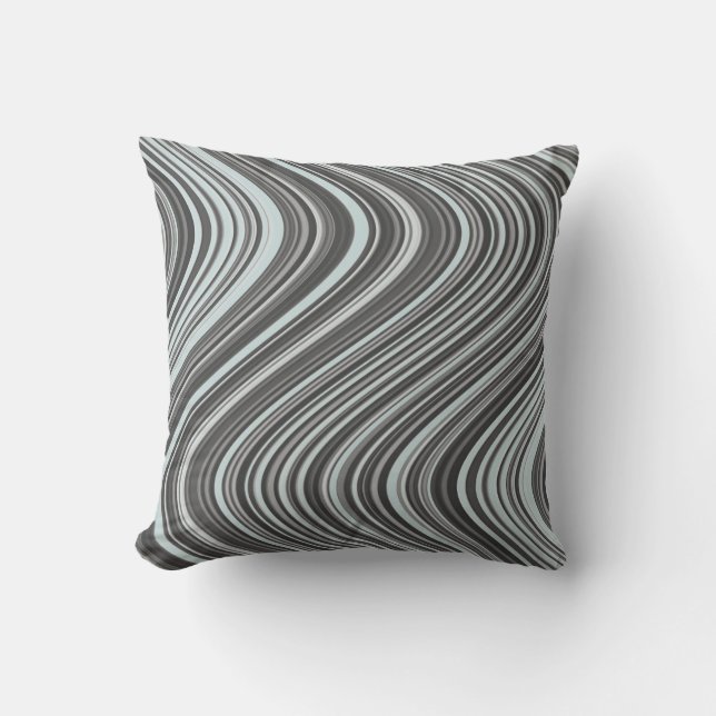 Curvy Lines in Cyan & Grey Throw Pillow (Front)