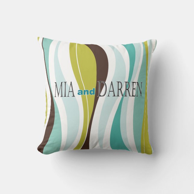 Curvy Lines teal olive designer Throw Pillow (Front)