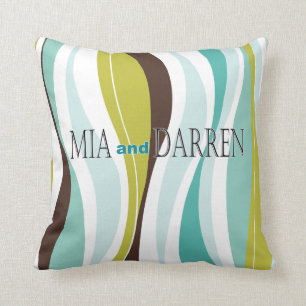 Curvy Lines teal olive designer Throw Pillow