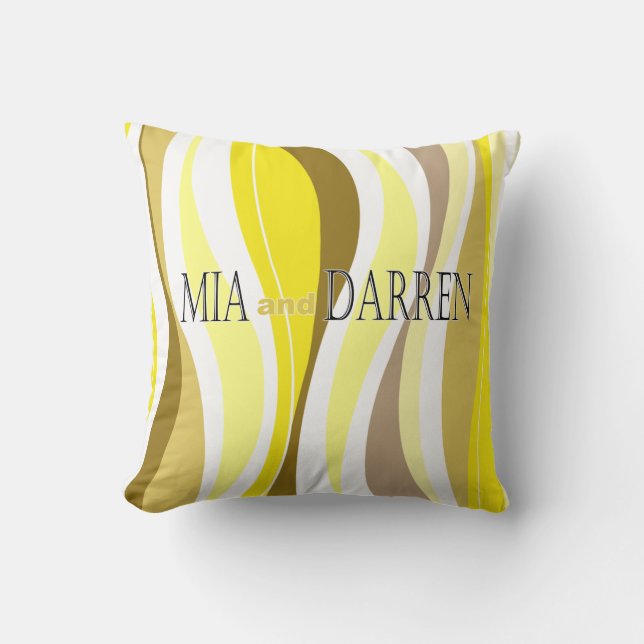Curvy Lines yellow designer Throw Pillow (Front)