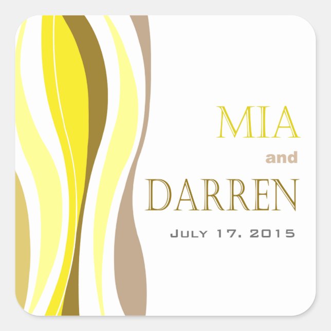 Curvy Lines - yellow Square Sticker (Front)