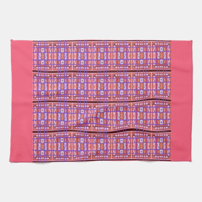 Curvy Plaid folk serviette de cuisine abstraite (Horizontal)