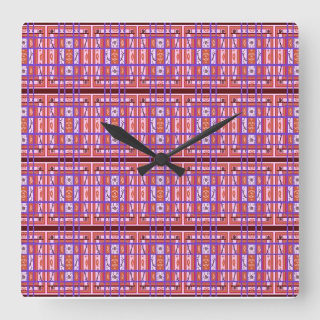 Curvy Plaid Pattern Square Wall Clock (Front)