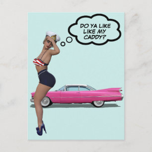CURVY SAILOR GIRL WITH PINK CADDY POSTCARD