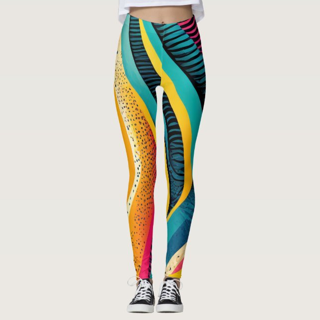 Curvy textures in vivid colours leggings (Front)