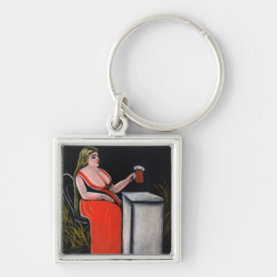 Curvy Woman with a Mug of Beer Keychain