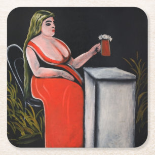 Curvy Woman with a Mug of Beer Square Paper Coaster