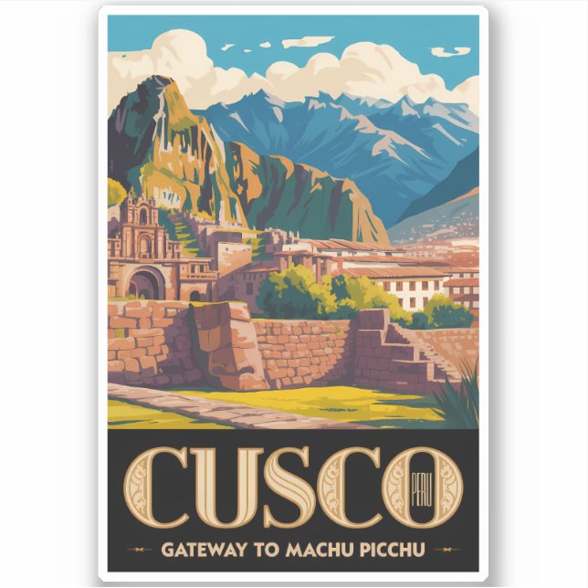 Cusco Peru Illustration Travel Art Vintage (Front)