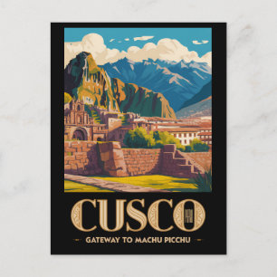 Cusco Peru Illustration Travel Art Vintage Postcard