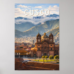 Cusco Peru Illustration Travel Art Vintage Poster
