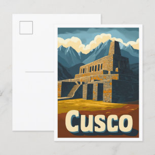 Cusco Peru Vintage Travel Illustration Postcard