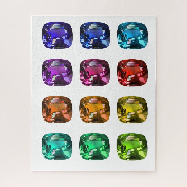Cushion cut Sapphire, Ruby, Aqua, Gemstone Puzzle (Vertical)