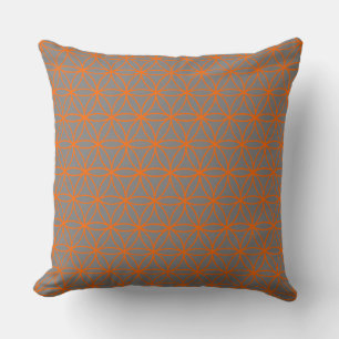 Cushion, Lotus Flower Graphic in Grey and Orange Throw Pillow