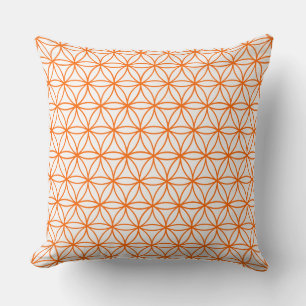 Cushion, Lotus Flower Graphic in White and Orange Throw Pillow