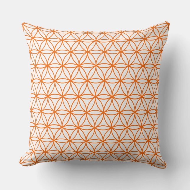 Cushion, Lotus Flower Graphic in White and Orange Throw Pillow (Front)