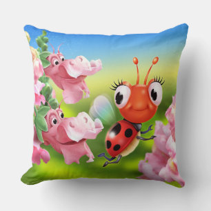 Cushion with cute Ladybug & friendly Snap Dragons