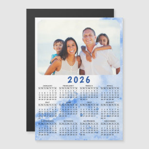 Cusom 2025 Calendrier Photo Magnet Bleu Océan Blan