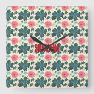 Cusom Watercolor floral pattern gift Square Wall Clock