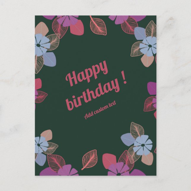 Cusotm happy birthday green floral simple postcard (Front)