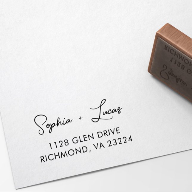 Cusrom Return Address Modern Minimal Script Couple Rubber Stamp (Creator Uploaded)