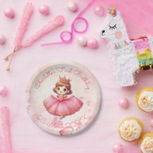 Custamisable Pink Princess Paper Plate