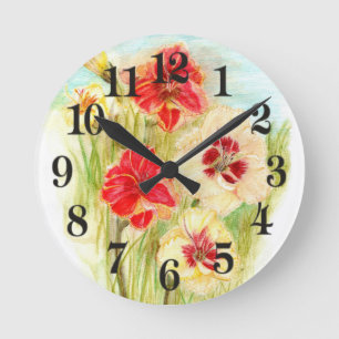 Custard Candy and Mango Orange Day Lilies Round Clock