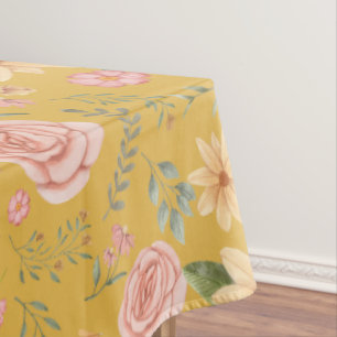 custard yellow Elegant Vintage Wildflower Pattern Tablecloth