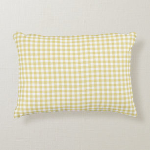 Custard Yellow Gingham Pattern Accent Pillow