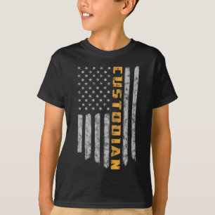 Custodian American Flag USA Janitor School  T-Shirt