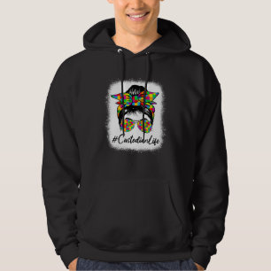 Custodian Messy Bun Women Supporting Autism Awaren Hoodie