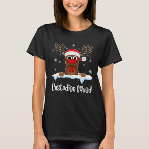 Custodian Squad Xmas Reindeer Santa Hat Christmas  T-Shirt