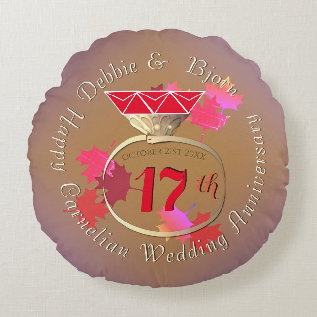 Custom17th Wedding Anniversary Carnelian Furniture Round Pillow (Front)