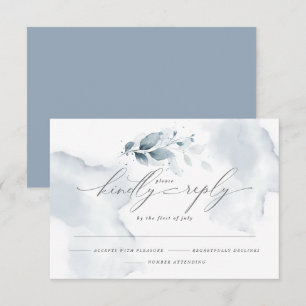 Custom2 Shelby RSVP Watercolor Foliage Dusty Blue Card