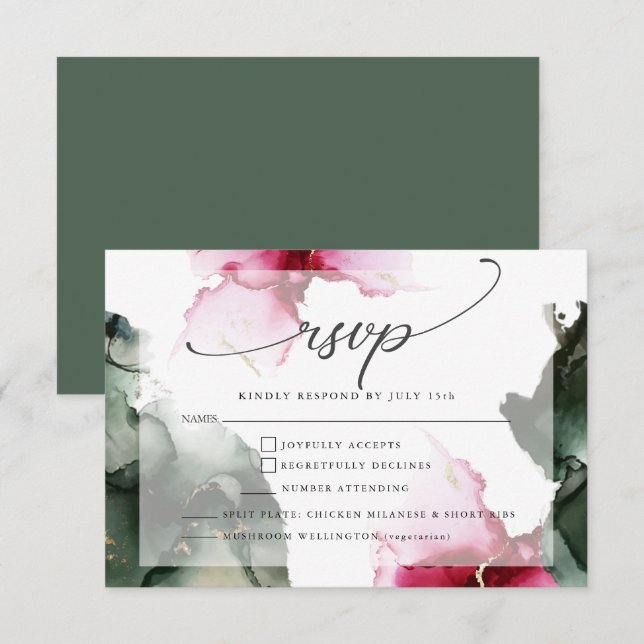 Custom4 Crimson and Sage Green Watercolor  RSVP Card (Front/Back)