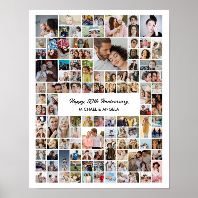 Custom 100 Photo Collage Birthday Anniversary Gift Poster (Front)