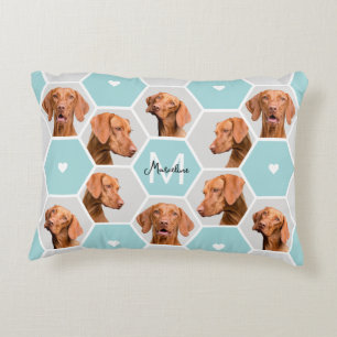 Custom 10 Pet Dog Photo Collage Monogram Blue Grey Accent Pillow