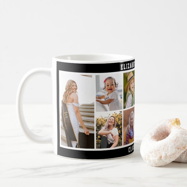 Custom 10 Photo Collage Modern Graduation Coffee Mug (With Donut)