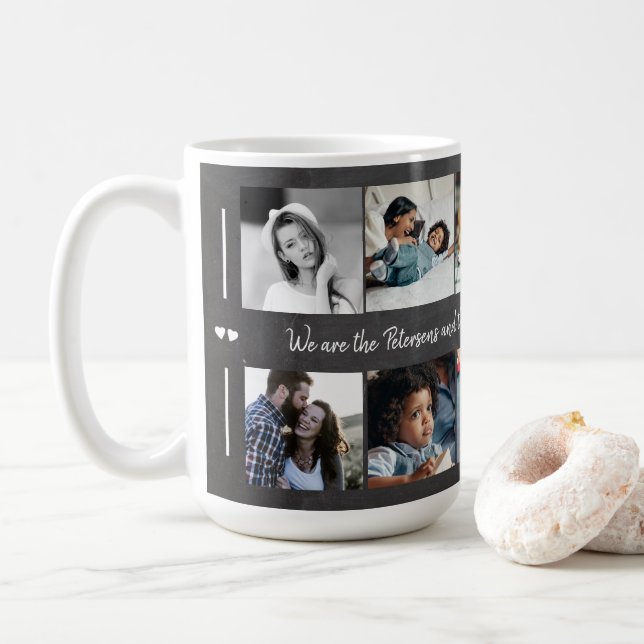 Custom 10 photo collage your text family rustic coffee mug (With Donut)