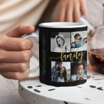 Custom 10 photo collage your text family script coffee mug<br><div class="desc">Create your own beautiful family 10 photo collage black mug featuring faux gold handwritten calligraphy script and template text typography "family name, year and our story goes on". Can be a perfect keepsake personalized gift for a family anniversary, Christmas, a gift for grandma or grandpa, for mom or dad on...</div>