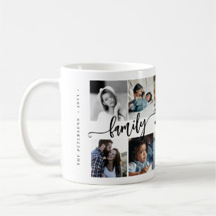 Custom 10 photo collage your text family script coffee mug