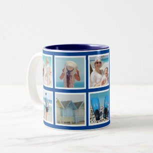 Custom 10 Photo Squares Collage Blue Two-Tone Coffee Mug