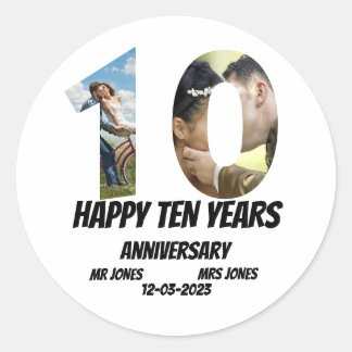 Custom 10 Years Anniversary 2 Photo collage  Class Classic Round Sticker