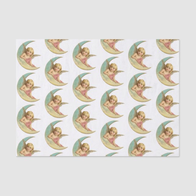 Custom 10lb Tissue Paper, White CHERUB AND MOON Tissue Paper (Front)