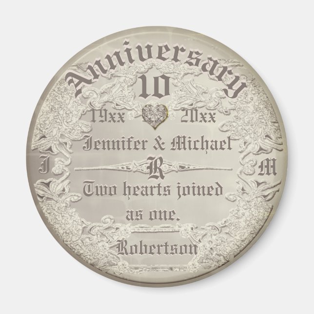 Custom 10th Anniversary Vintage Copper Look Magnet (Front)