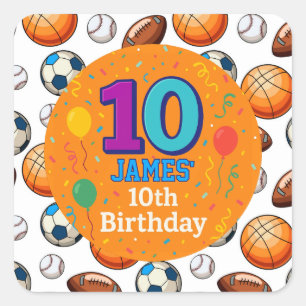 Custom 10th Birthday Sports Theme Stickers
