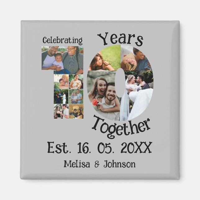 Custom 10th wedding anniversary 11 photo collage magnet (Front)